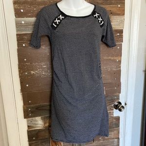 Feathers, black and white striped, maternity, midi T-shirt dress.